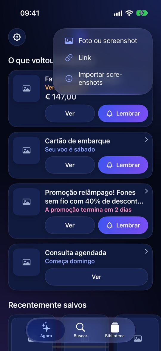 Adicionar coisas (+)